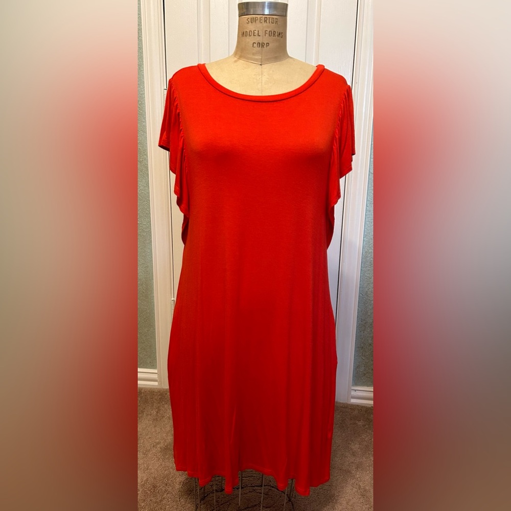 Perfect Peach Brand Flutter Sleeve Shirt Dress with Pockets